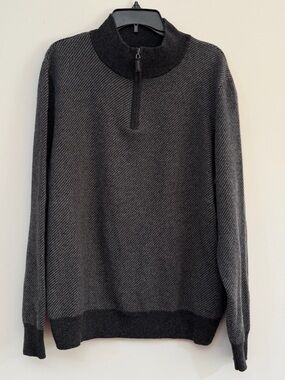 Daniel Hechter Men’s XL 100% Cashmere 1/4 Zip Sweater Dark Gray Stripe Luxury
